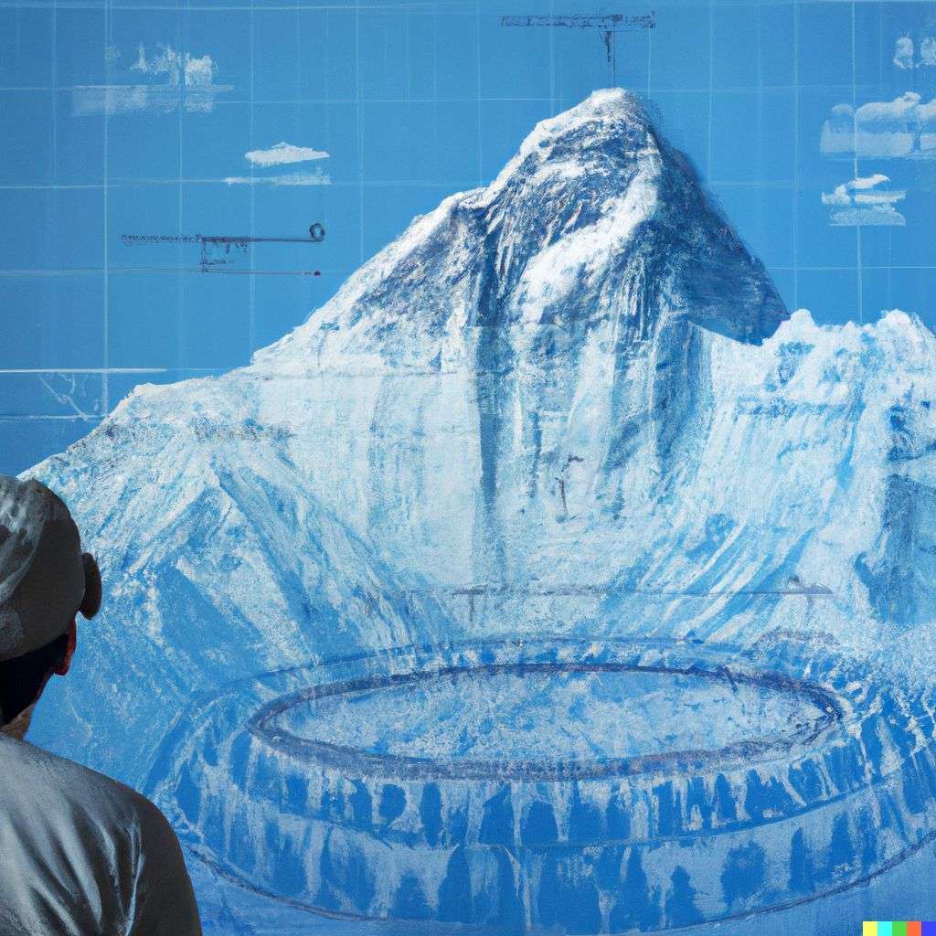 someone gazing at Mount Everest, blueprint
